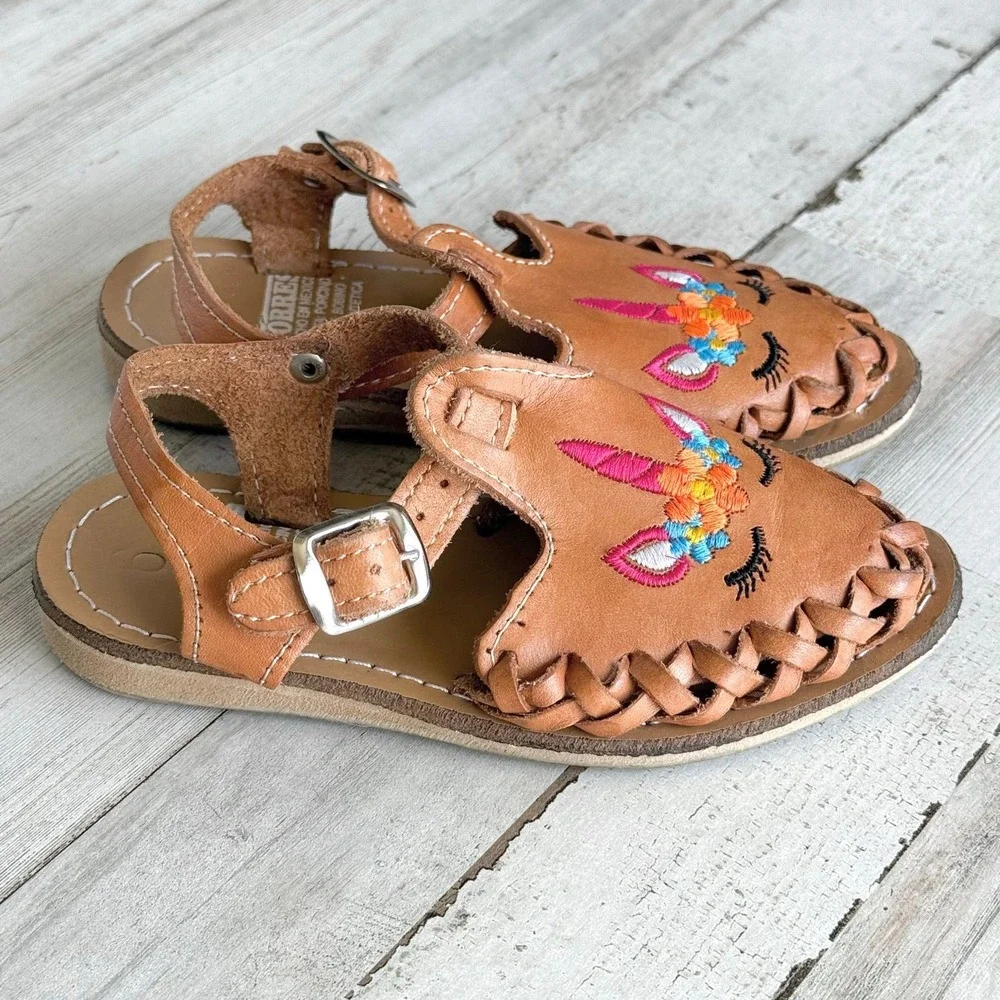 Mexican Leather Unicorn Huarache Sandals Toddler Girls Size 6 Made in Mexico